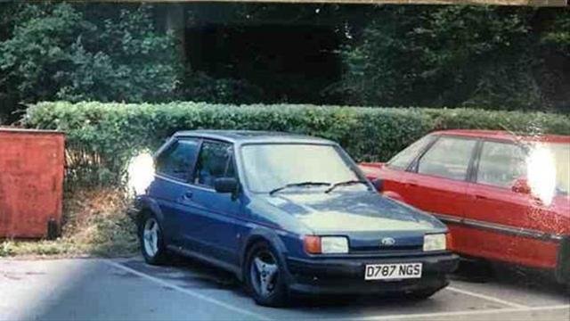 Ian Poulter with his early D-reg blue Ford Fiesta XR2 (Instagram)