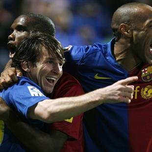 Lionel Messi, Samuel Eto'o and Thierry Henry of Barcelona.